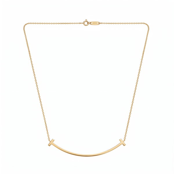 Closeup photo of 18K YG Tiffany & Co T Smile Bar Necklace 4.1g, 16-18"