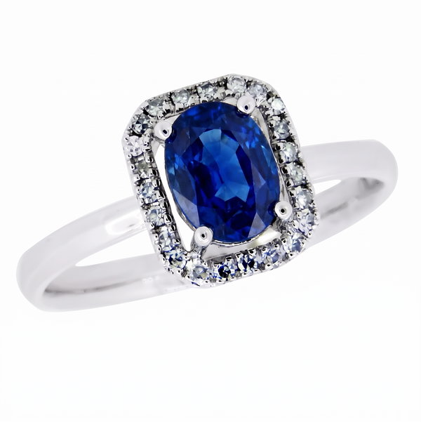 Closeup photo of 14K WHITE GOLD DIAMOND AND SAPPHIRE RING