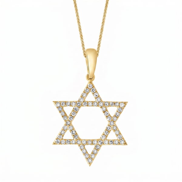 Closeup photo of 14K YELLOW GOLD DIAMOND STAR OF DAVID PENDANT WITH CHAIN