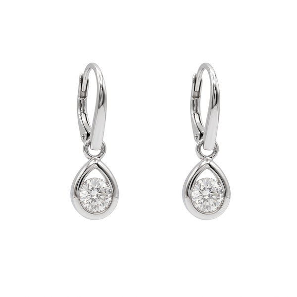 Closeup photo of 18K WG 1.42tcw RBC Bezel Set Drop Stud Earrings 3.3g