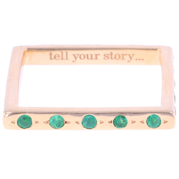Closeup photo of Four Sided Square Thin Band withe Emeralds and Diamonds