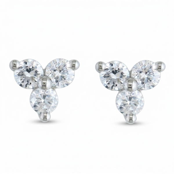 Closeup photo of 14K White 0.37ct Gold Diamond 3-Stone Geometric Earrings