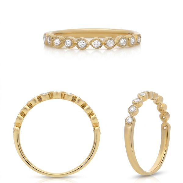 Closeup photo of 14k Yellow Gold .11ct Diamond Milgrain Band