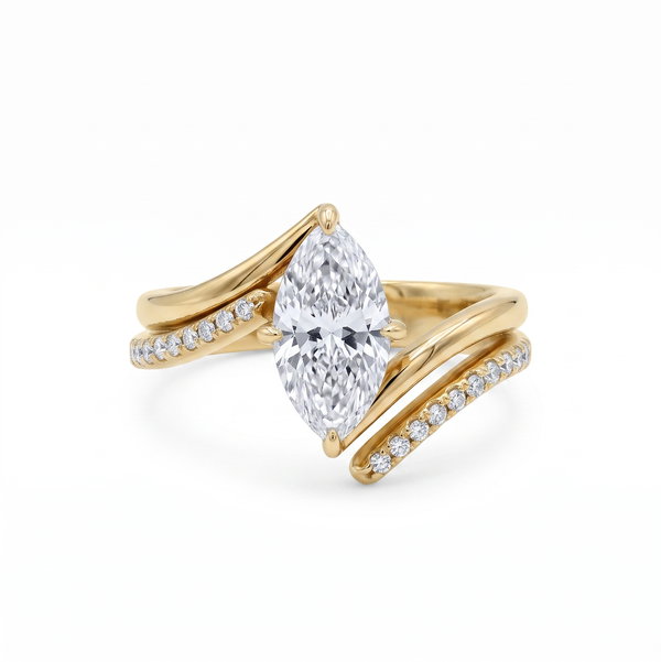 Closeup photo of Marquise Diamond Engagement Ring and Wedding Band Set