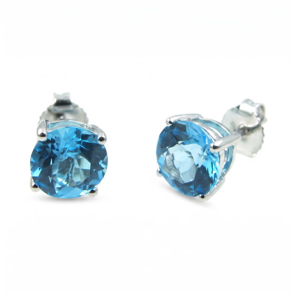Closeup photo of 18K WHITE GOLD SWISS BLUE TOPAZ EARRING