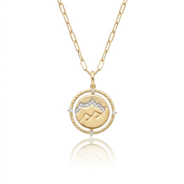 Closeup photo of 14k Yellow Gold .12ct Diamond Double Sided Pendant