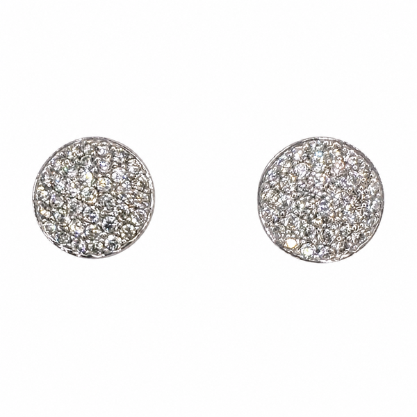 Closeup photo of 18K WG 1.52tcw RBC Diamond Round Disc Earrings 5.2g, 13mm