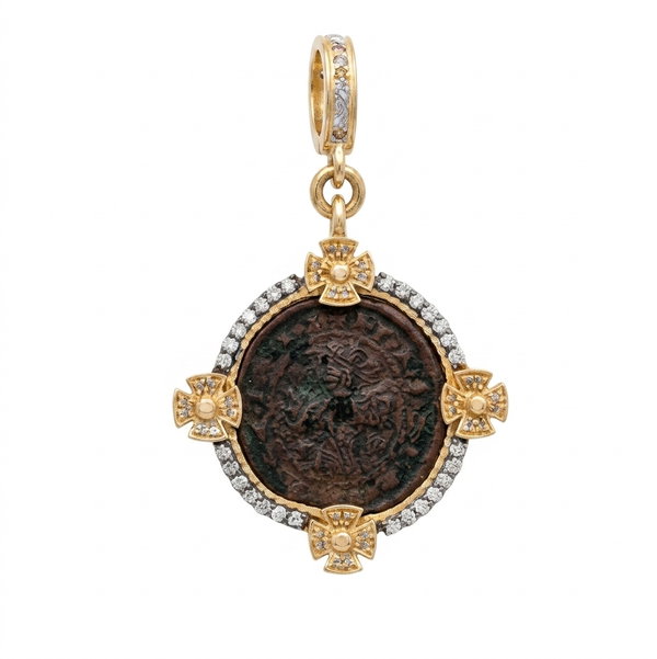 Closeup photo of St Benedict Pendant With 4 Station In 14K YG & Silver