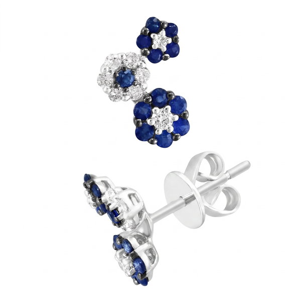 Closeup photo of 14K WHITE GOLD DIAMOND AND SAPPHIRE EARRING