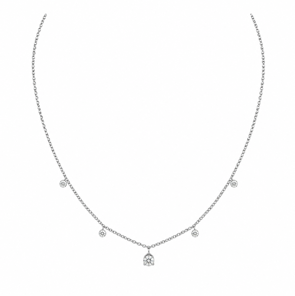 Closeup photo of 18K WG .60ct RBC & 1.20tcw RBC Drilled Diamond by the Yard Dangle Necklace 7.5g, 20"