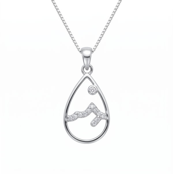 Closeup photo of Peak 8 Teardrop Moon Sterling Silver Necklace