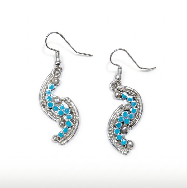 Closeup photo of Sterling Silver Turquoise Earrings by Devin Quam
