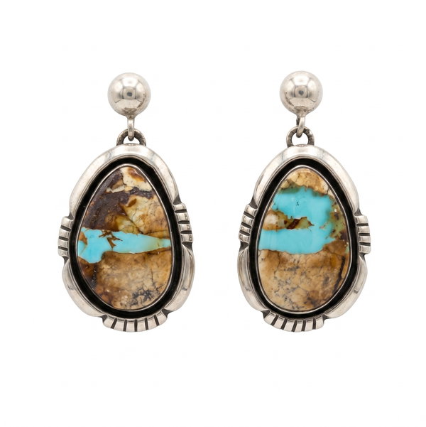 Closeup photo of Sterling Silver Boulder Turquoise Earrings