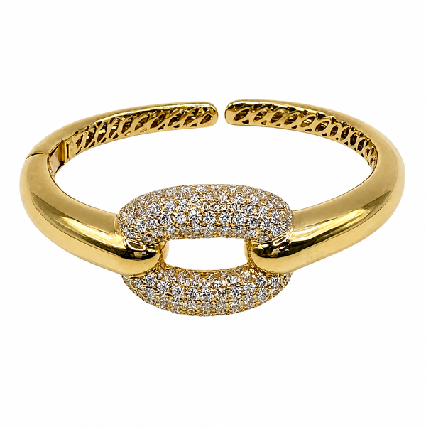 Closeup photo of 18K YG 3.83tcw RBC Diamond Open Chain Link Bangle Bracelet 35.5g