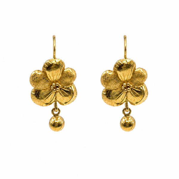 Closeup photo of 18K YG Victorian Flower Drop Earrings 2.5g