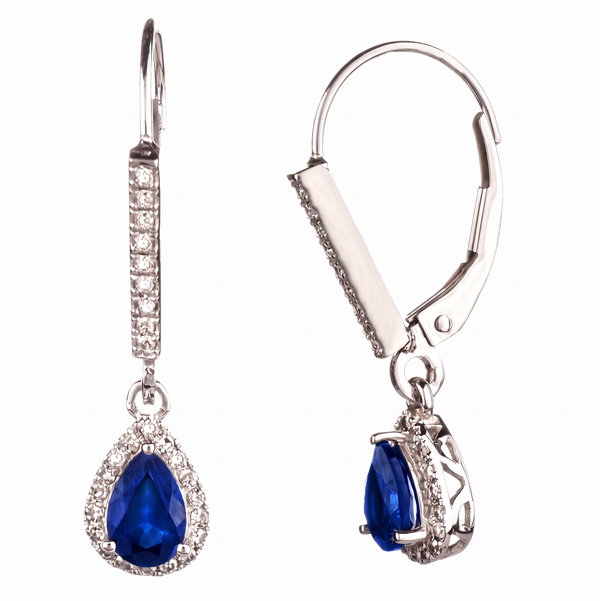 Closeup photo of 14K WHITE GOLD DIAMOND AND SAPPHIRE EARRING