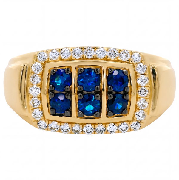 Closeup photo of 14K YELLOW GOLD DIAMOND AND SAPPHIRE MEN'S RING