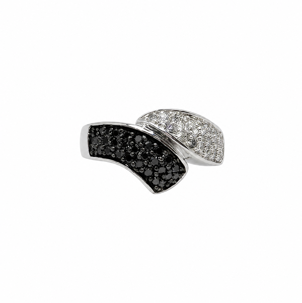 Closeup photo of 14K WG .25tcw Black & .25tcw White Diamond Bypass Ring 4.9g, s5.75