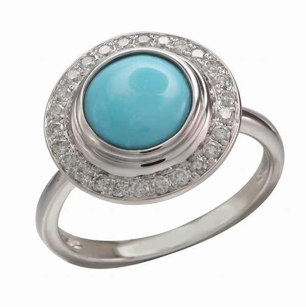 Closeup photo of 14K WHITE GOLD DIAMOND TURQUOISE RING