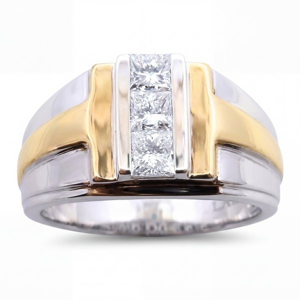 Closeup photo of 14K YELLOW AND WHITE GOLD DIAMOND MEN'S RING