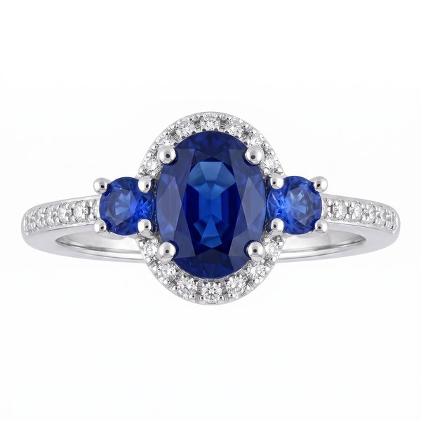 Closeup photo of 14K WHITE GOLD DIAMOND AND SAPPHIRE RING