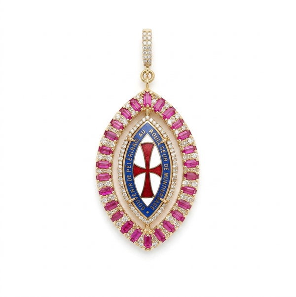 Closeup photo of St. Benedict & Sacred Heart Spin Pendant with Rubies