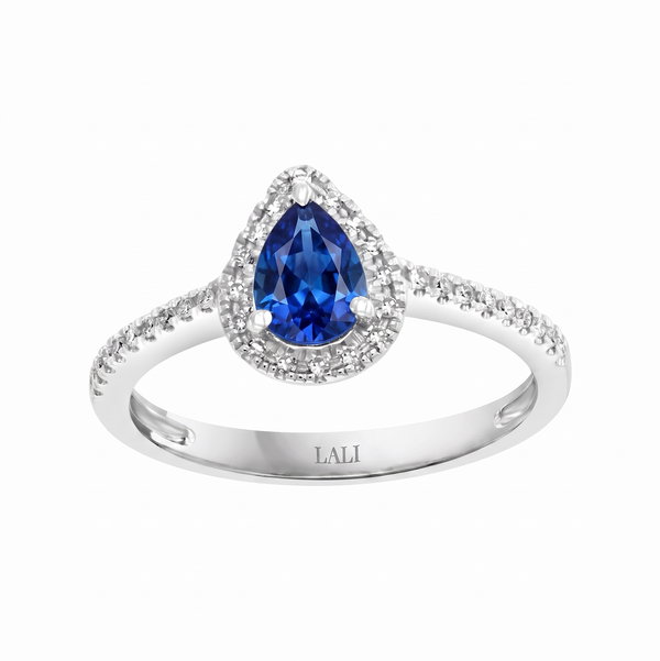 Closeup photo of 14K WHITE GOLD DIAMOND AND SAPPHIRE RING