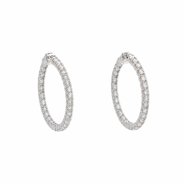 Closeup photo of 14K WG 2.00tcw 46 RBC Diamond Inside Out Hoop Earrings 5.1g, 1"
