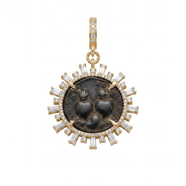 Closeup photo of Antique Spanish Bronze Sacred Heart with Baguette Bezel
