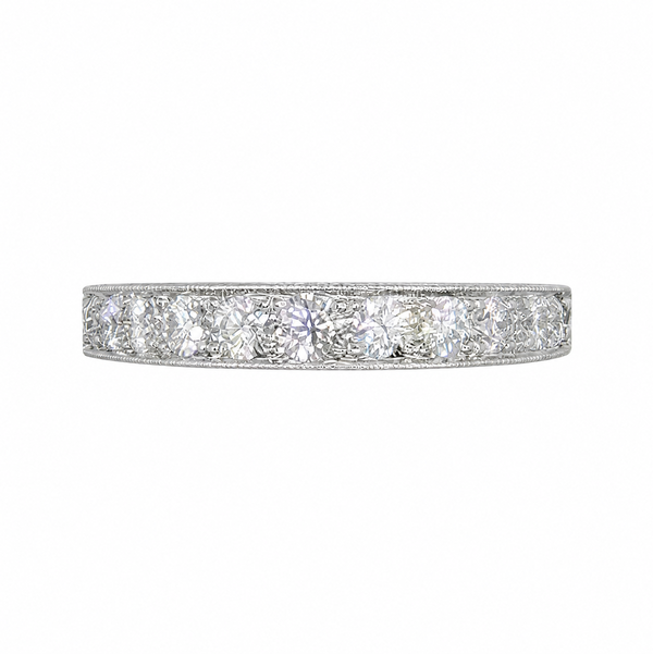 Closeup photo of 18K WG .73tcw Diamond 3/4 Tapered Band Ring 4.1g, s6.25