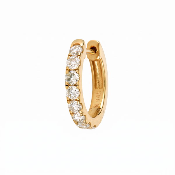 Closeup photo of Medium Diamond Huggie Hoop14k Yellow Gold, Diamond