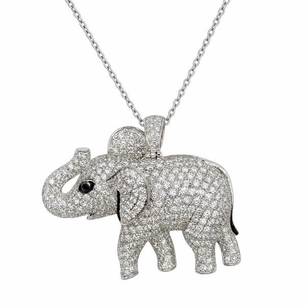 Closeup photo of 18K 2tone 5.68tcw RBC Diamond Gorgeous Elephant Pendant Necklace 22.2g, 20"