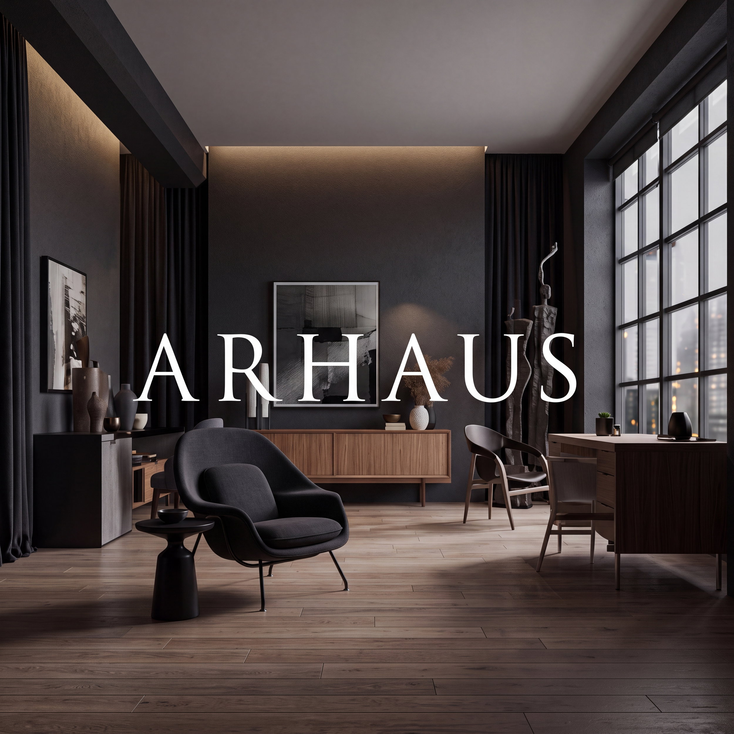 Minimal lounge with a sculptural accent chair