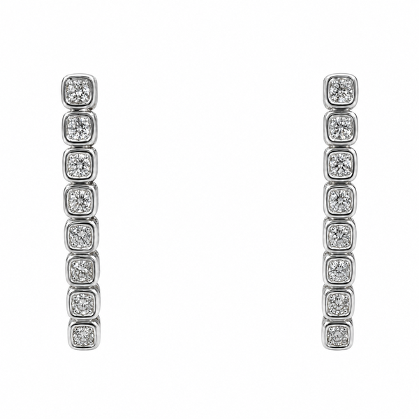 Closeup photo of 18K WG .16tcw RBC Diamond Drop Post & Friction Earrings 2.4g, .76"
