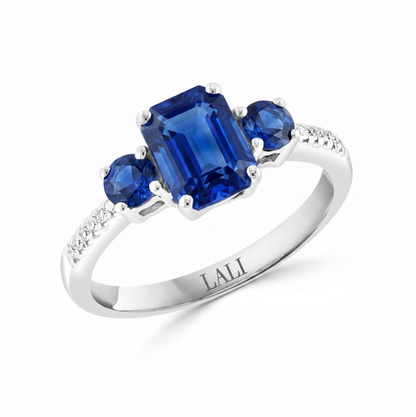Closeup photo of 14K WHITE GOLD DIAMOND AND SAPPHIRE RING