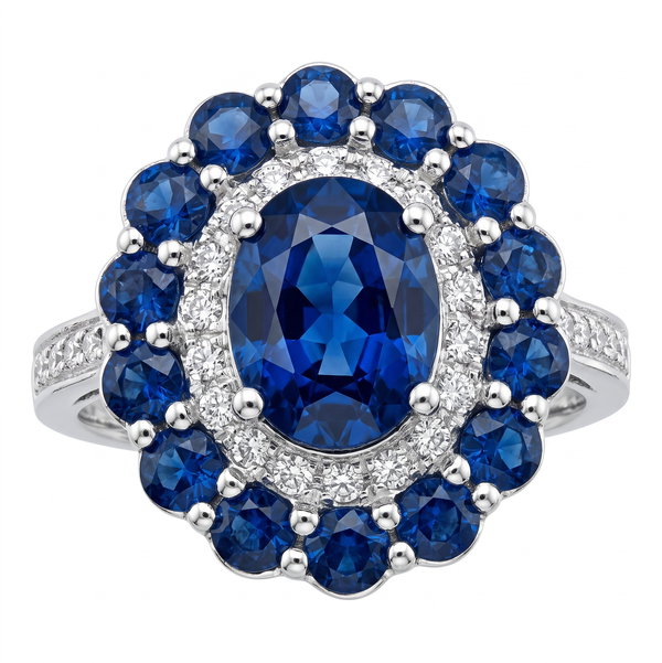 Closeup photo of 14K WHITE GOLD DIAMOND AND SAPPHIRE RING