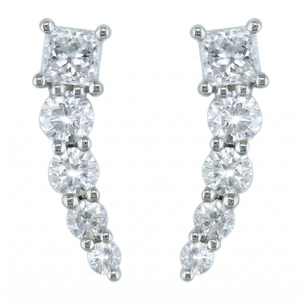 Closeup photo of 14K White Gold 0.51ct Diamond Graduated Climber Earrings