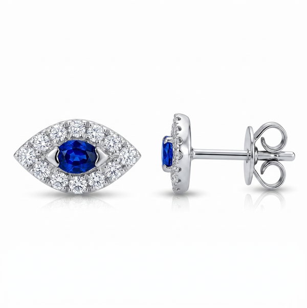 Closeup photo of 14K WHITE GOLD DIAMOND AND SAPPHIRE EARRING