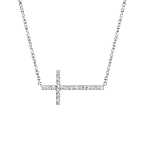 Closeup photo of 14k White Gold .21ct Diamond East/West Cross Necklace