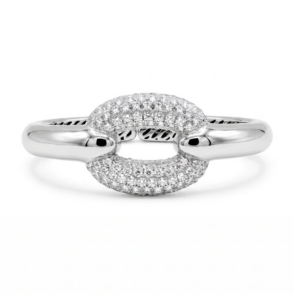 Closeup photo of 18K WG 3.83tcw RBC Diamond Open Chain Link Bangle Bracelet 33.2g