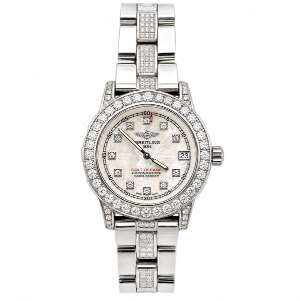 Closeup photo of Breitling Aeromarine Colt Ocean A77387 34mm SS Watch 2.50tcw AM Diamond Watch 1413540