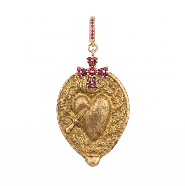 Closeup photo of Sacred Heart With Station Both Side In 14K Yellow Gold