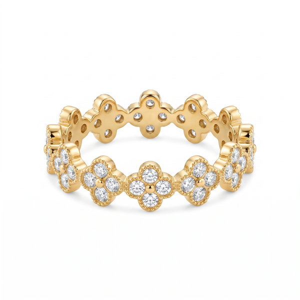 Closeup photo of 14KY Diamond Cluster Eternity Band Ring