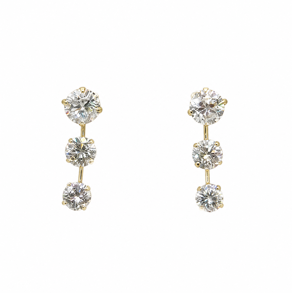 Closeup photo of 14K YG 3.30tcw RBC Triple Drop Stud Earrings 3.4g, 21mm