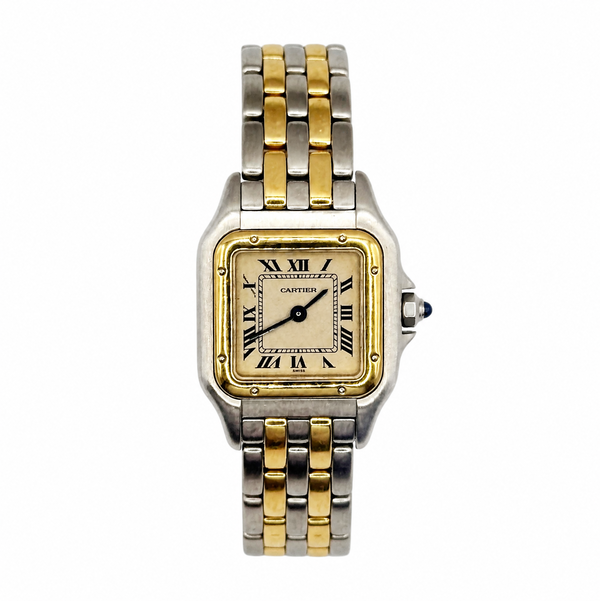 Closeup photo of Cartier Panthere Ladies 2tone 18K SS 22mm Quartz Model 1057917 Serial 028864