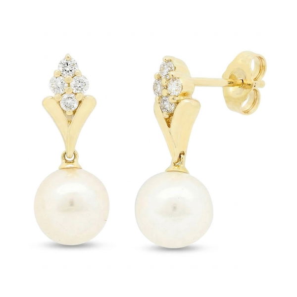 Closeup photo of 14K Yellow Gold Pearl with 0.27ct Diamond Accent Earring