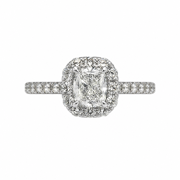 Closeup photo of 18K WG Henry Daussi .51ct Antique Cushion & .89tcw RBC Diamond Ring 4.5g, s6.5