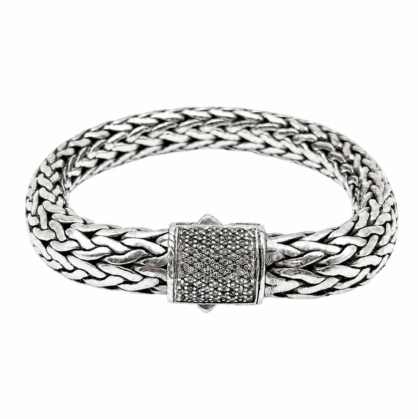 Closeup photo of 925 Sterling John Hardy Icon Diamond Bracelet 85.7g, 8.5"