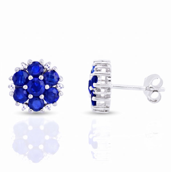 Closeup photo of 14K WHITE GOLD DIAMOND AND SAPPHIRE EARRING