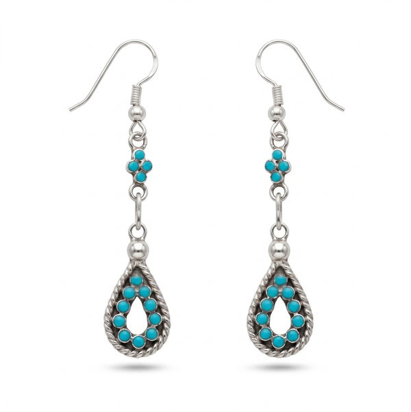 Closeup photo of Sterling Silver Turquoise Dangle Earrings